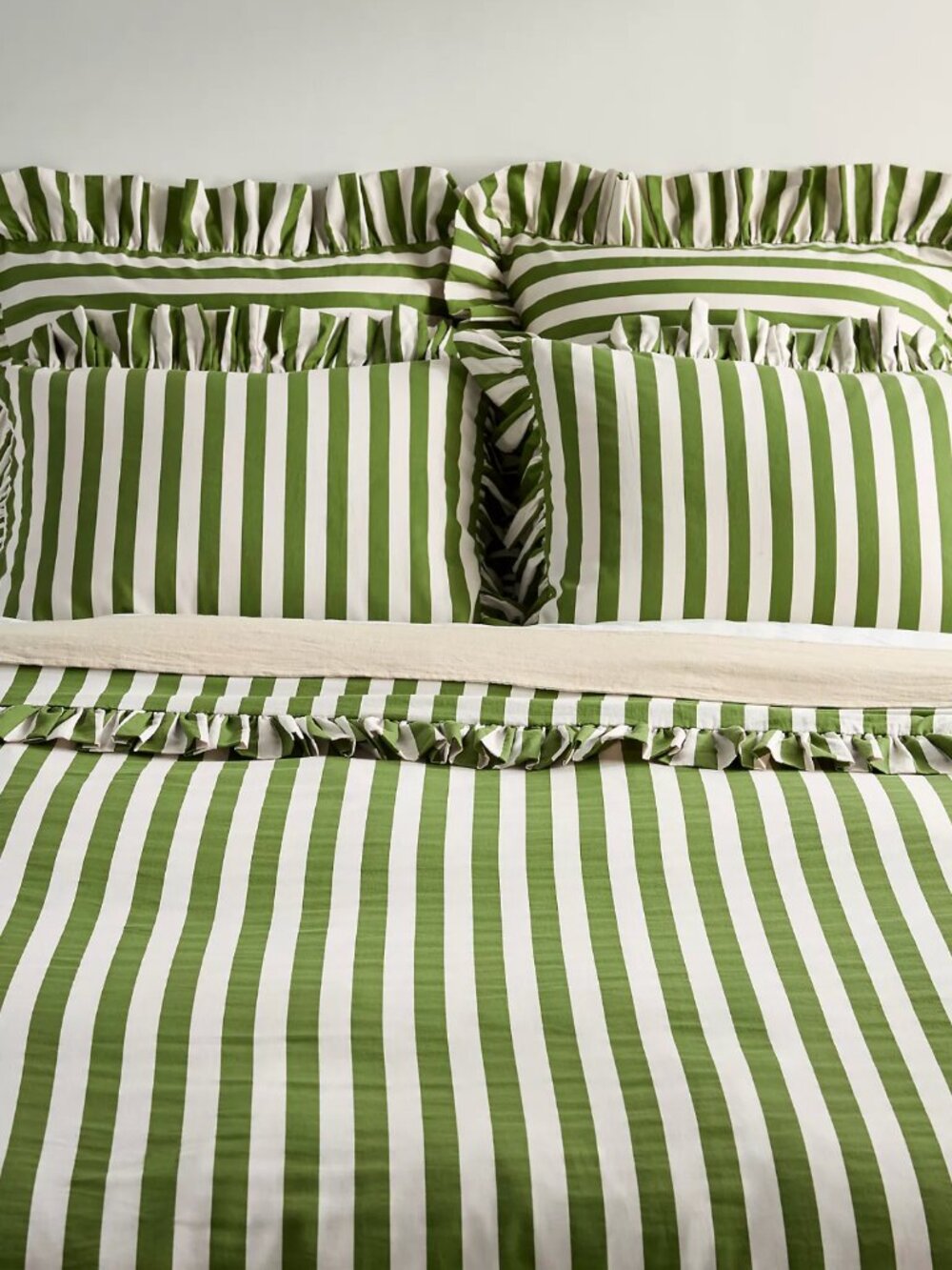 Anthropologie Maeve King Size Cotton Striped Ruffle Printed Duvet Cover + Shams